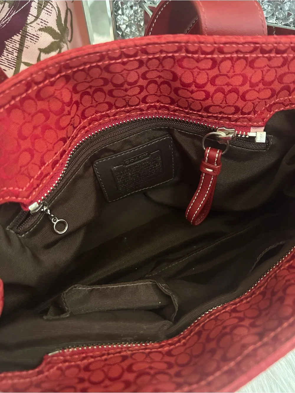Y2K Vintage 2007 Coach SoHo Cherry Red Canvas Signature C Logo Tote Shoulder Bag
